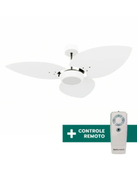 Ventilador De Teto Com Controle Remoto Natuvent Dahlia Led 3 Pás Madeira Branco 3000k Branco Quente, Luz Amarela 127v