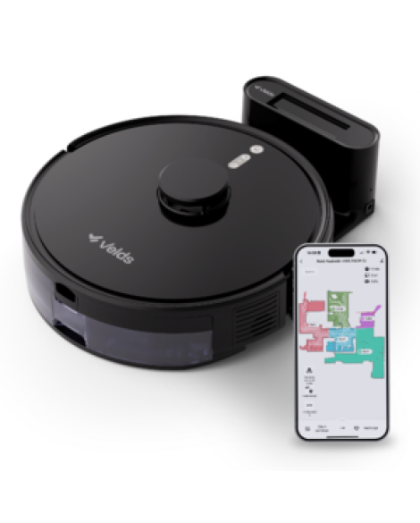 Robô Aspirador De Pó Velds, 3 Em 1 - Varre Aspira E Passa Pano Com Mapeamento Via App E Sensor Antiqueda, Preto